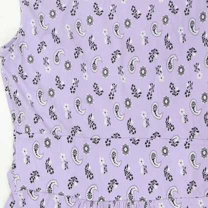 Lands' End Womens Purple Paisley Cotton A-Line Size L V-Neck