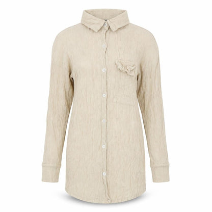 Boohoo Womens Beige Viscose Basic Button-Up Size 10 Collared