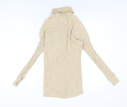 Boohoo Womens Beige Viscose Basic Button-Up Size 10 Collared