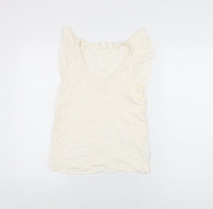 Womens UK Size 4 H&M Ivory Basic T-Shirt