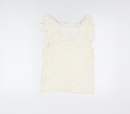 Womens UK Size 4 H&M Ivory Basic T-Shirt