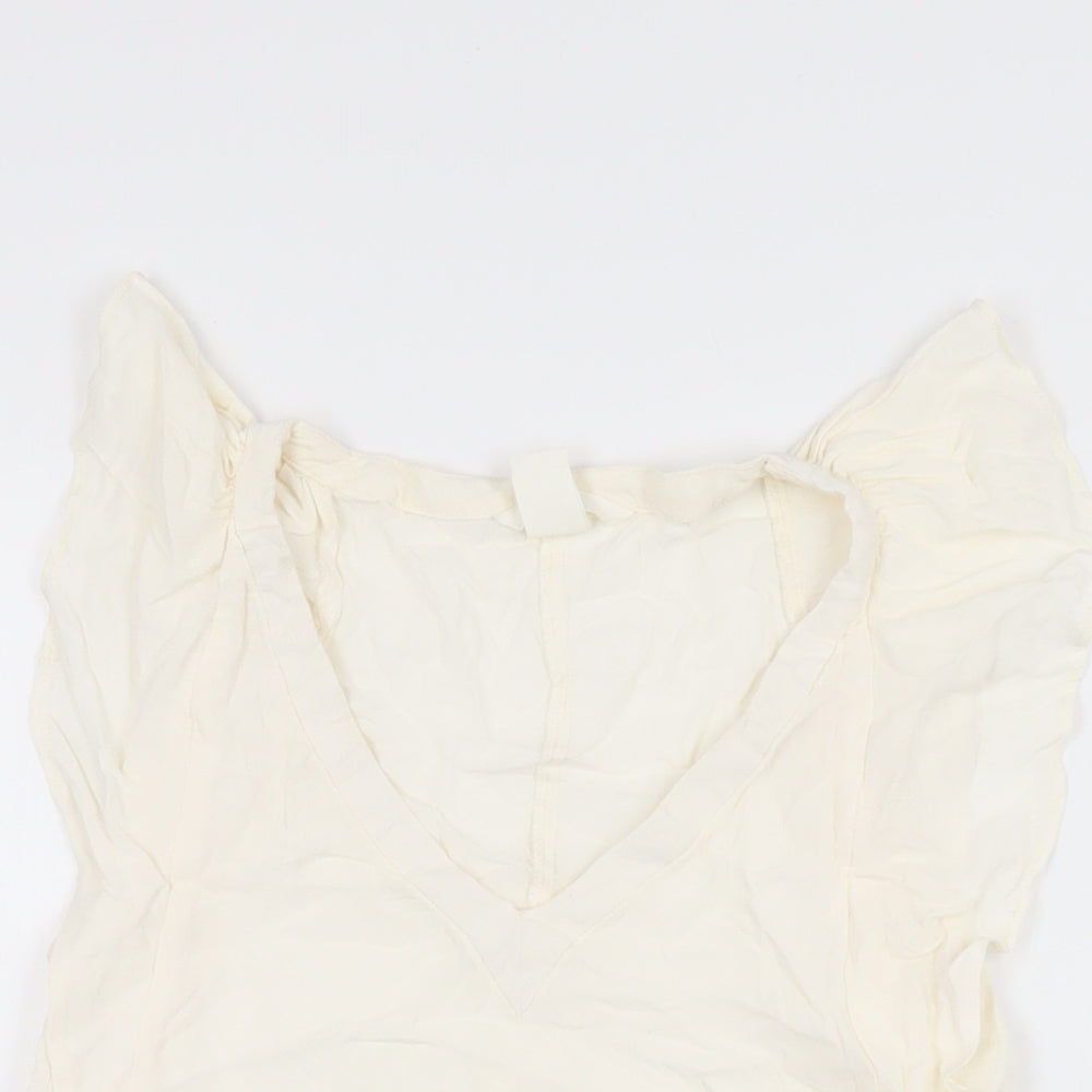 Womens UK Size 4 H&M Ivory Basic T-Shirt