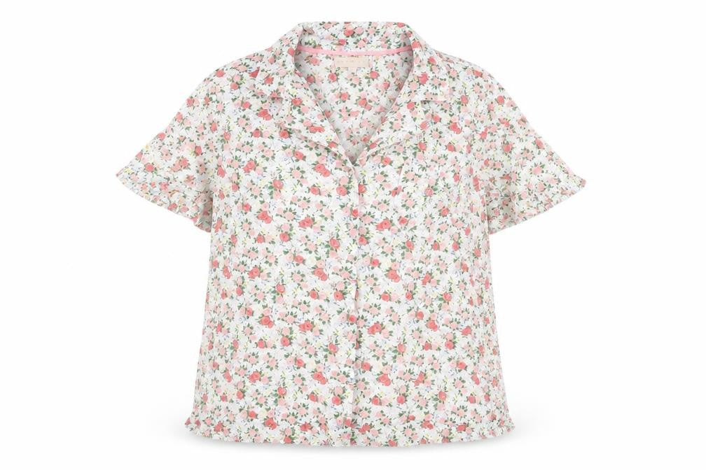 Mirasol Womens White Floral Cotton Top Pyjama Top Size M Button