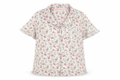 Mirasol Womens White Floral Cotton Top Pyjama Top Size M Button
