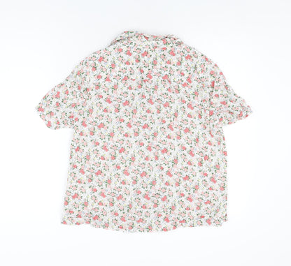 Mirasol Womens White Floral Cotton Top Pyjama Top Size M Button