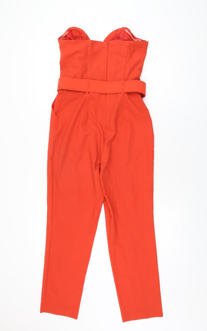 Miss Selfridge Womens Red Polyester Jumpsuit One-Piece Size 8 L27 in Zip - Belted