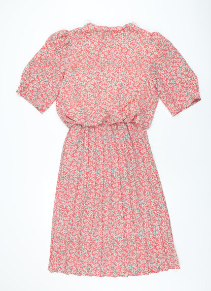Debenhams Womens Pink Floral Polyester A-Line Size 12 Collared Button
