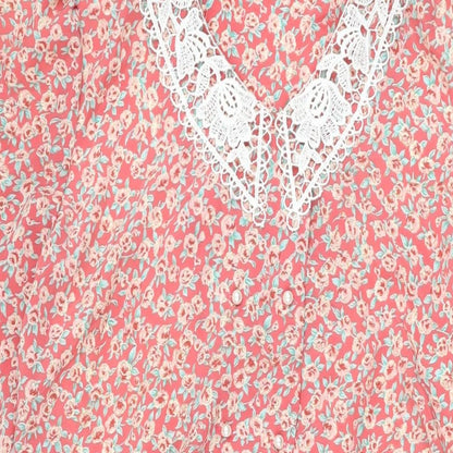 Debenhams Womens Pink Floral Polyester A-Line Size 12 Collared Button