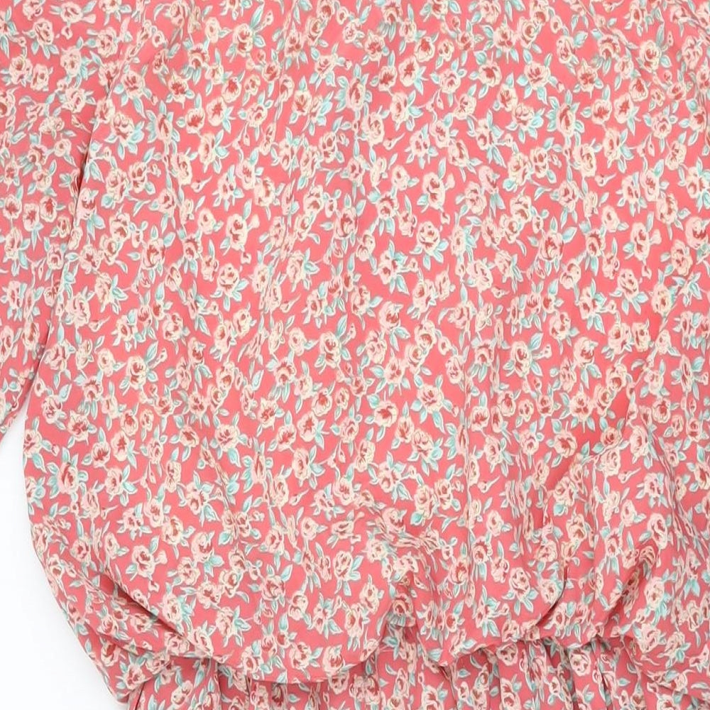 Debenhams Womens Pink Floral Polyester A-Line Size 12 Collared Button