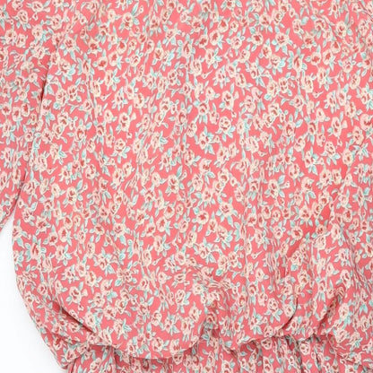 Debenhams Womens Pink Floral Polyester A-Line Size 12 Collared Button