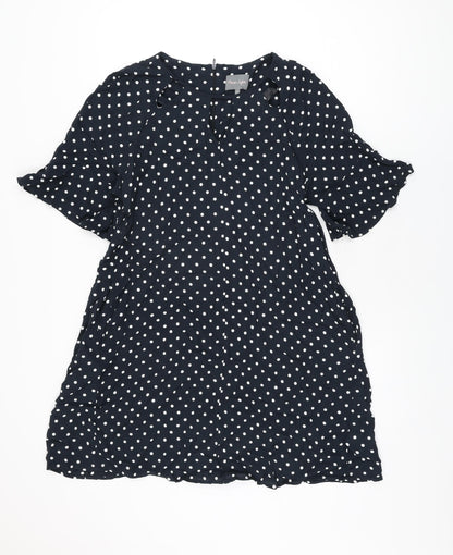 Phase Eight Womens Blue Polka Dot Viscose Shift Size 14 Round Neck Zip