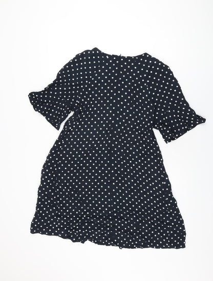 Phase Eight Womens Blue Polka Dot Viscose Shift Size 14 Round Neck Zip