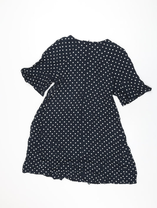 Phase Eight Womens Blue Polka Dot Viscose Shift Size 14 Round Neck Zip