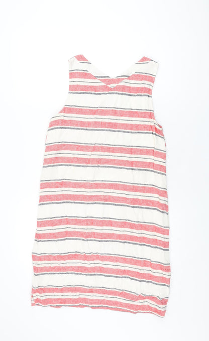 Marks and Spencer Womens Ivory Striped Linen Shift Size 12 Round Neck Pullover
