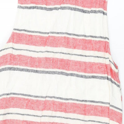 Marks and Spencer Womens Ivory Striped Linen Shift Size 12 Round Neck Pullover
