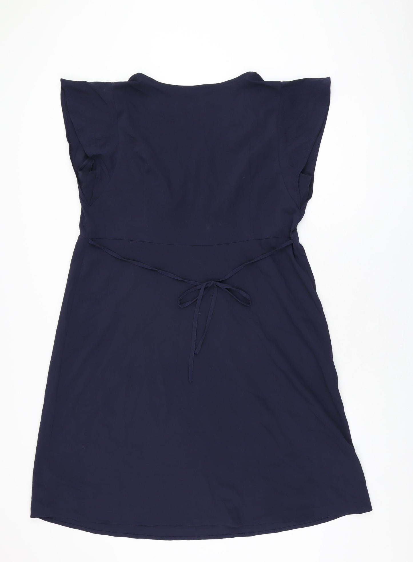 Marks and Spencer Womens Blue Polyester Shift Size 16 V-Neck Tie