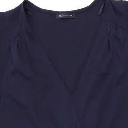 Marks and Spencer Womens Blue Polyester Shift Size 16 V-Neck Tie