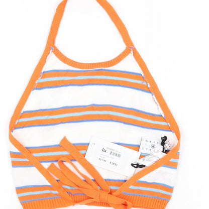 Daisy Street Womens White Striped Polyester Cropped T-Shirt Size 8 Halter