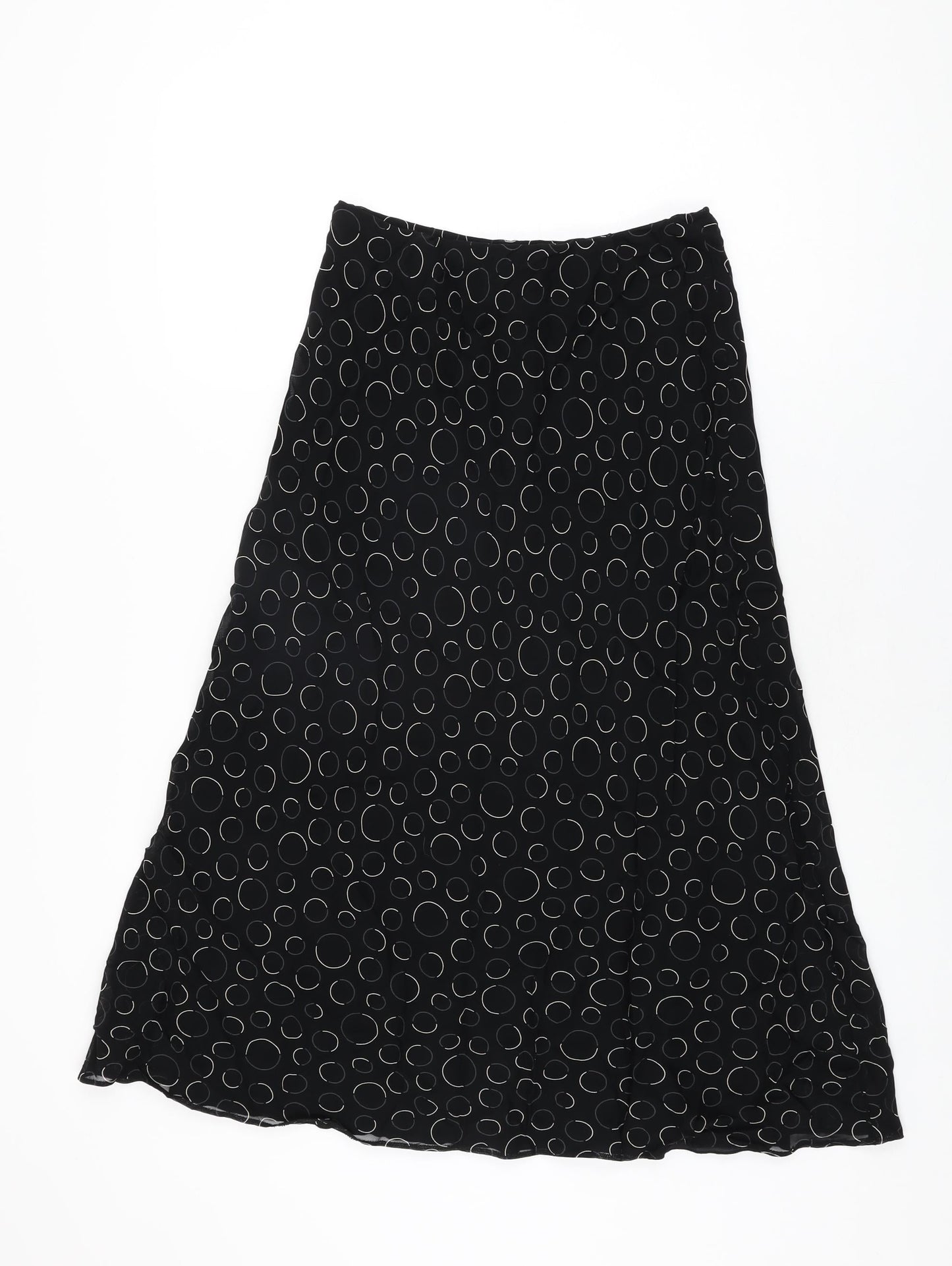 Marks and Spencer Womens Black Geometric Polyester Flare Skirt Size 10