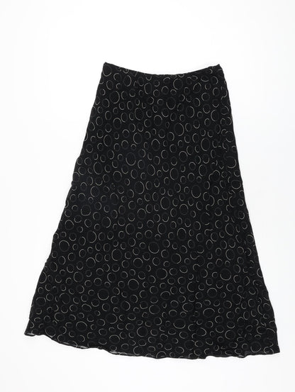 Marks and Spencer Womens Black Geometric Polyester Flare Skirt Size 10