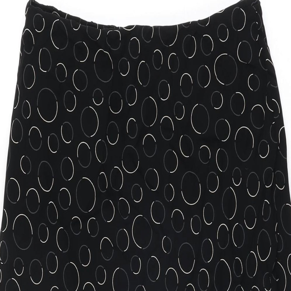 Marks and Spencer Womens Black Geometric Polyester Flare Skirt Size 10