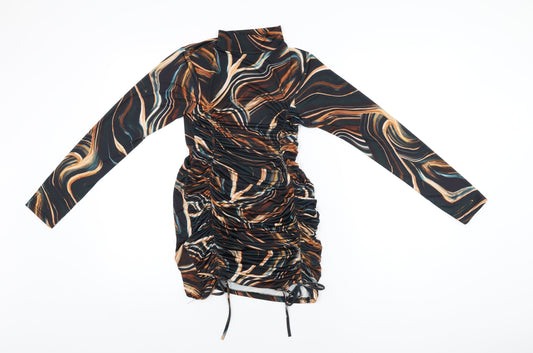 AX Paris Womens Black Geometric Polyester Bodycon Size 8 High Neck Pullover