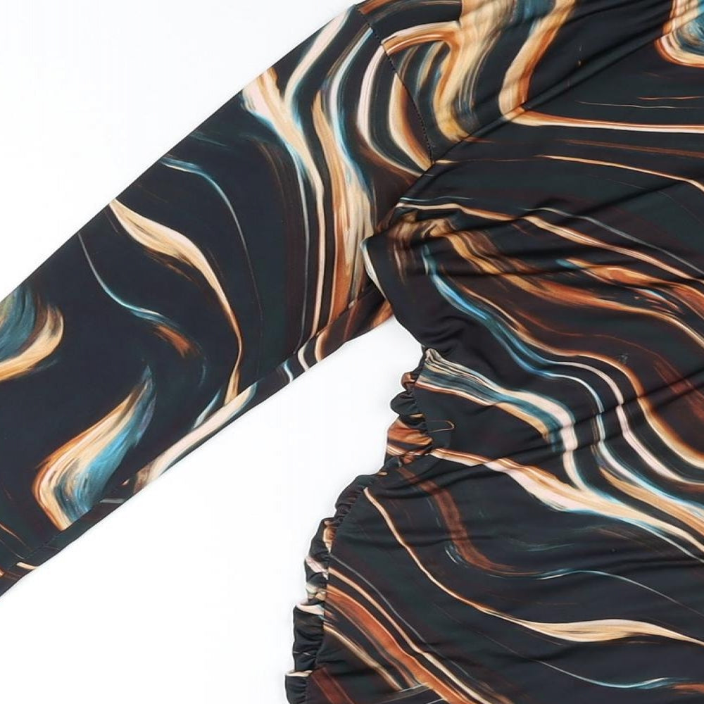 AX Paris Womens Black Geometric Polyester Bodycon Size 8 High Neck Pullover