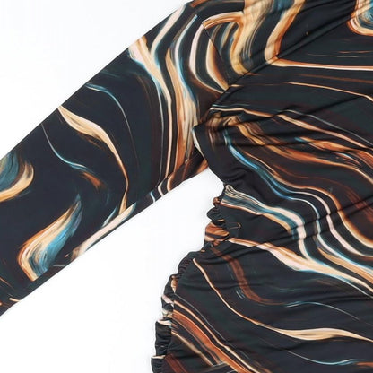 AX Paris Womens Black Geometric Polyester Bodycon Size 8 High Neck Pullover