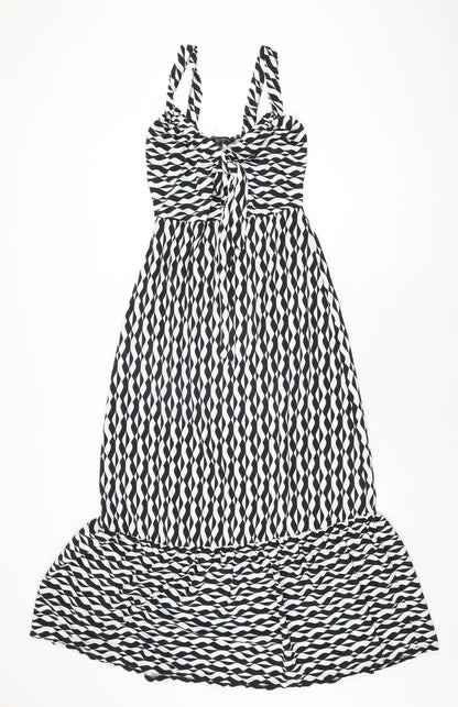 Dorothy Perkins Womens White Geometric Polyester A-Line Size 8 V-Neck Pullover