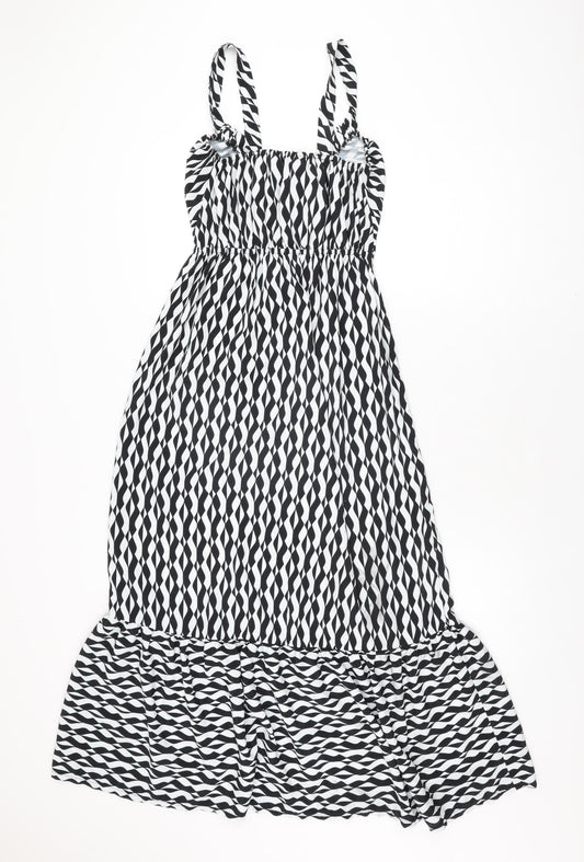 Dorothy Perkins Womens White Geometric Polyester A-Line Size 8 V-Neck Pullover