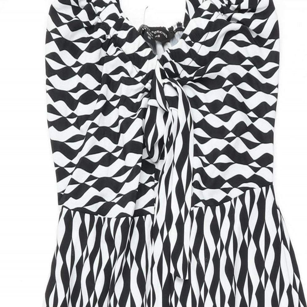 Dorothy Perkins Womens White Geometric Polyester A-Line Size 8 V-Neck Pullover