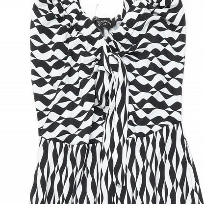 Dorothy Perkins Womens White Geometric Polyester A-Line Size 8 V-Neck Pullover