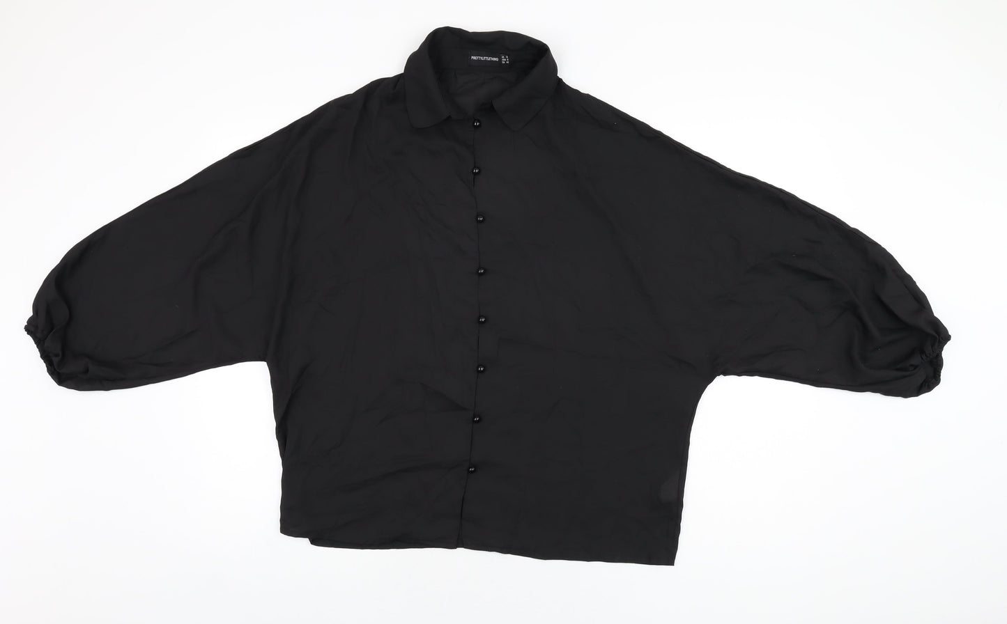 Womens UK Size 12 PRETTYLITTLETHING Black Basic Button-Up