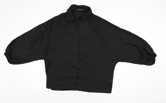 Womens UK Size 12 PRETTYLITTLETHING Black Basic Button-Up