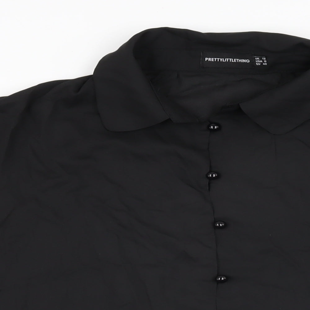 Womens UK Size 12 PRETTYLITTLETHING Black Basic Button-Up