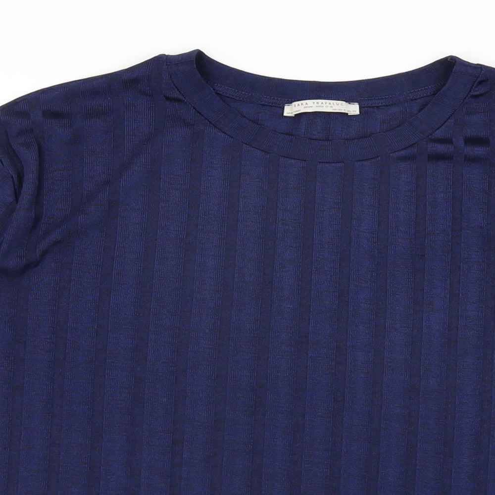 Womens UK Size S Zara Blue Basic T-Shirt
