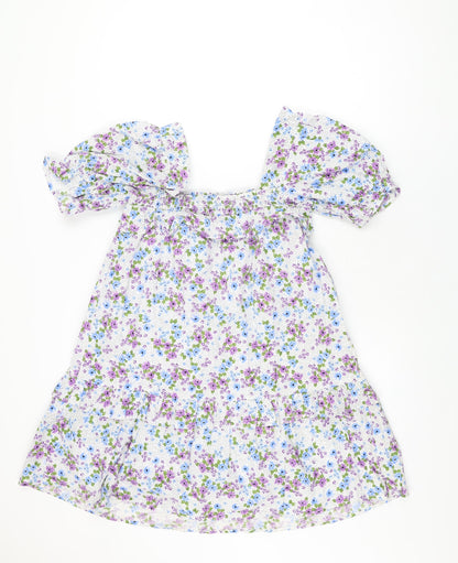 Vioiet Womens White Floral Cotton Shift Size 10 Square Neck Pullover