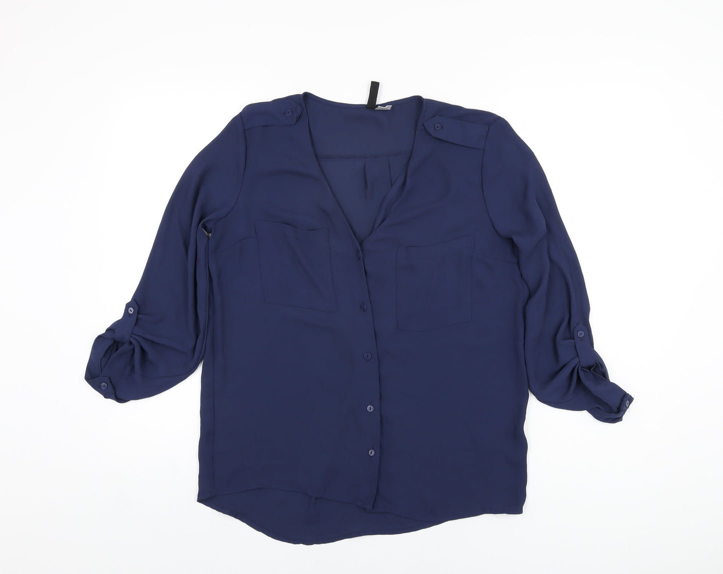 Womens UK Size 8 H&M Blue Basic Button-Up
