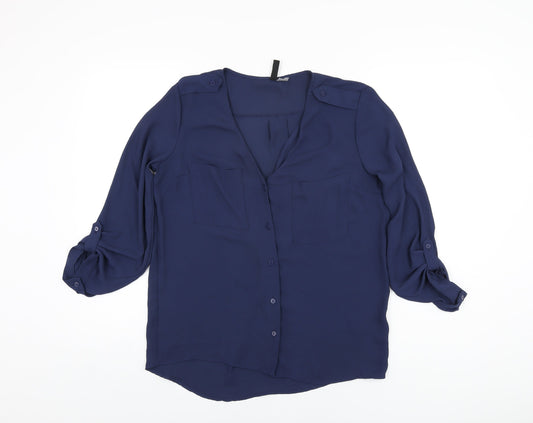 Womens UK Size 8 H&M Blue Basic Button-Up