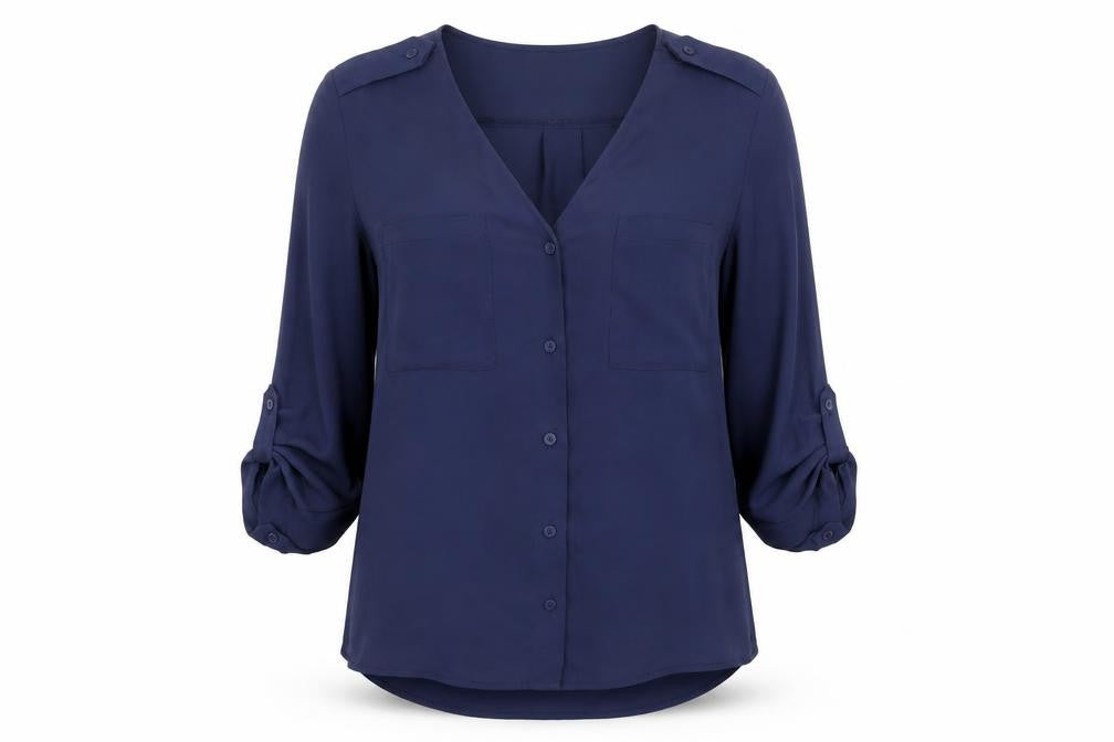 Womens UK Size 8 H&M Blue Basic Button-Up
