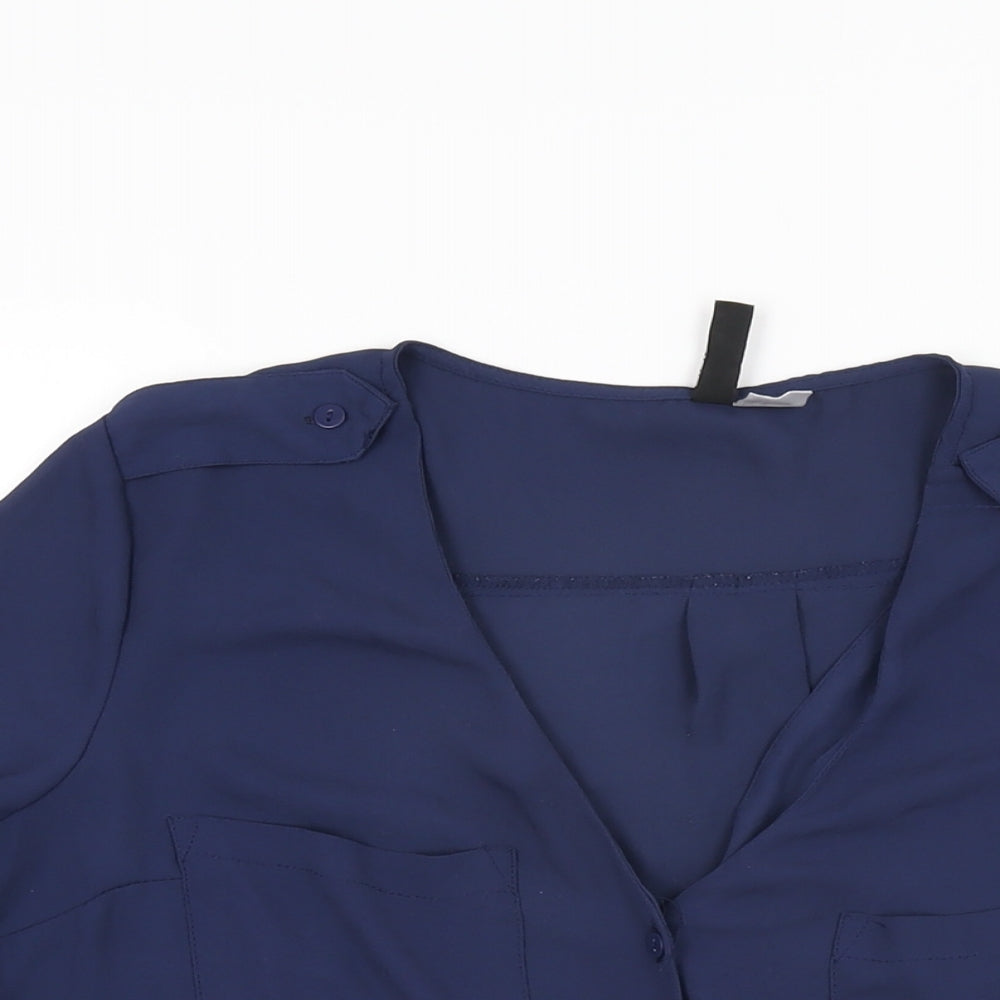 Womens UK Size 8 H&M Blue Basic Button-Up