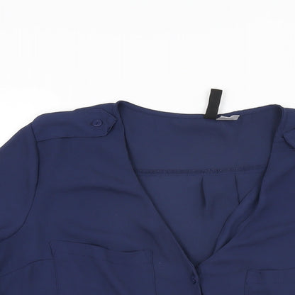 Womens UK Size 8 H&M Blue Basic Button-Up