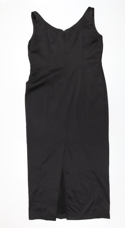 Hotsquash Womens Black Polyester Maxi Size 16 V-Neck Zip