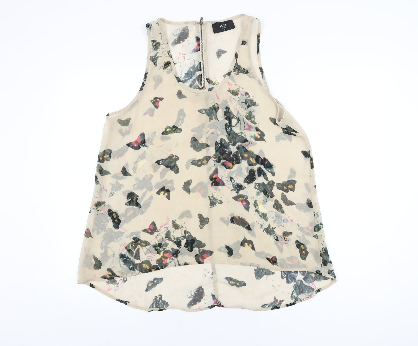 AX Paris Womens Beige Geometric Polyester Basic T-Shirt Size 14 Scoop Neck - Butterfly Print