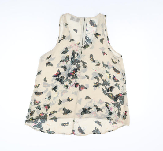 AX Paris Womens Beige Geometric Polyester Basic T-Shirt Size 14 Scoop Neck - Butterfly Print