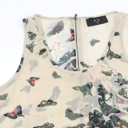 AX Paris Womens Beige Geometric Polyester Basic T-Shirt Size 14 Scoop Neck - Butterfly Print