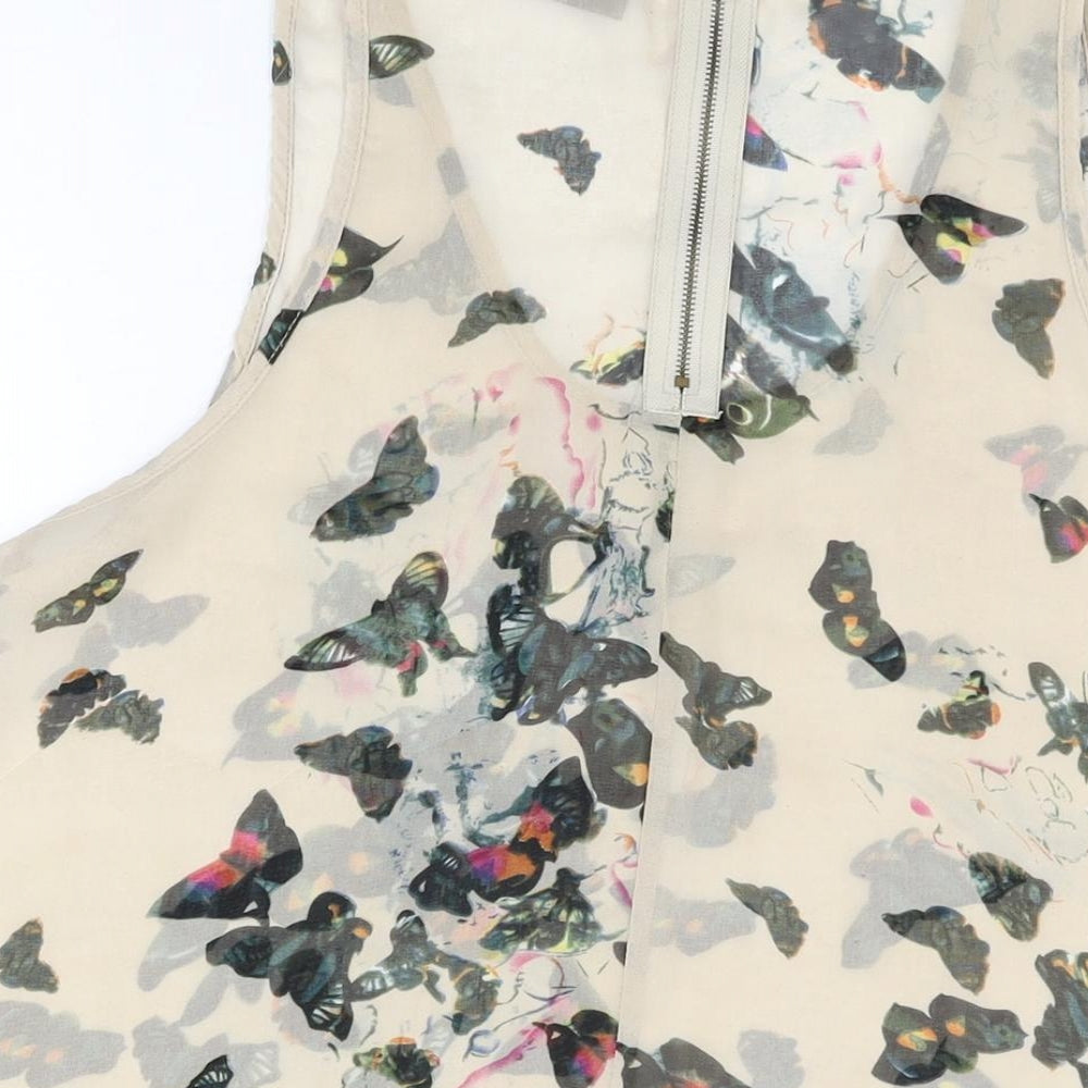 AX Paris Womens Beige Geometric Polyester Basic T-Shirt Size 14 Scoop Neck - Butterfly Print