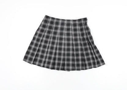 H&M Womens Black Plaid Polyester Mini Skirt Size 4 Zip