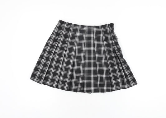 H&M Womens Black Plaid Polyester Mini Skirt Size 4 Zip