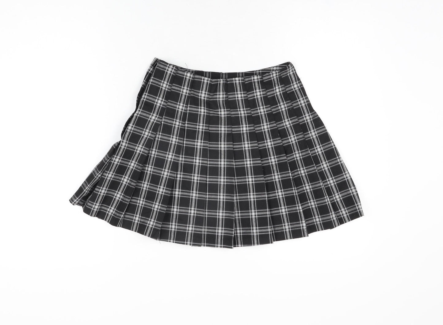 H&M Womens Black Plaid Polyester Mini Skirt Size 4 Zip